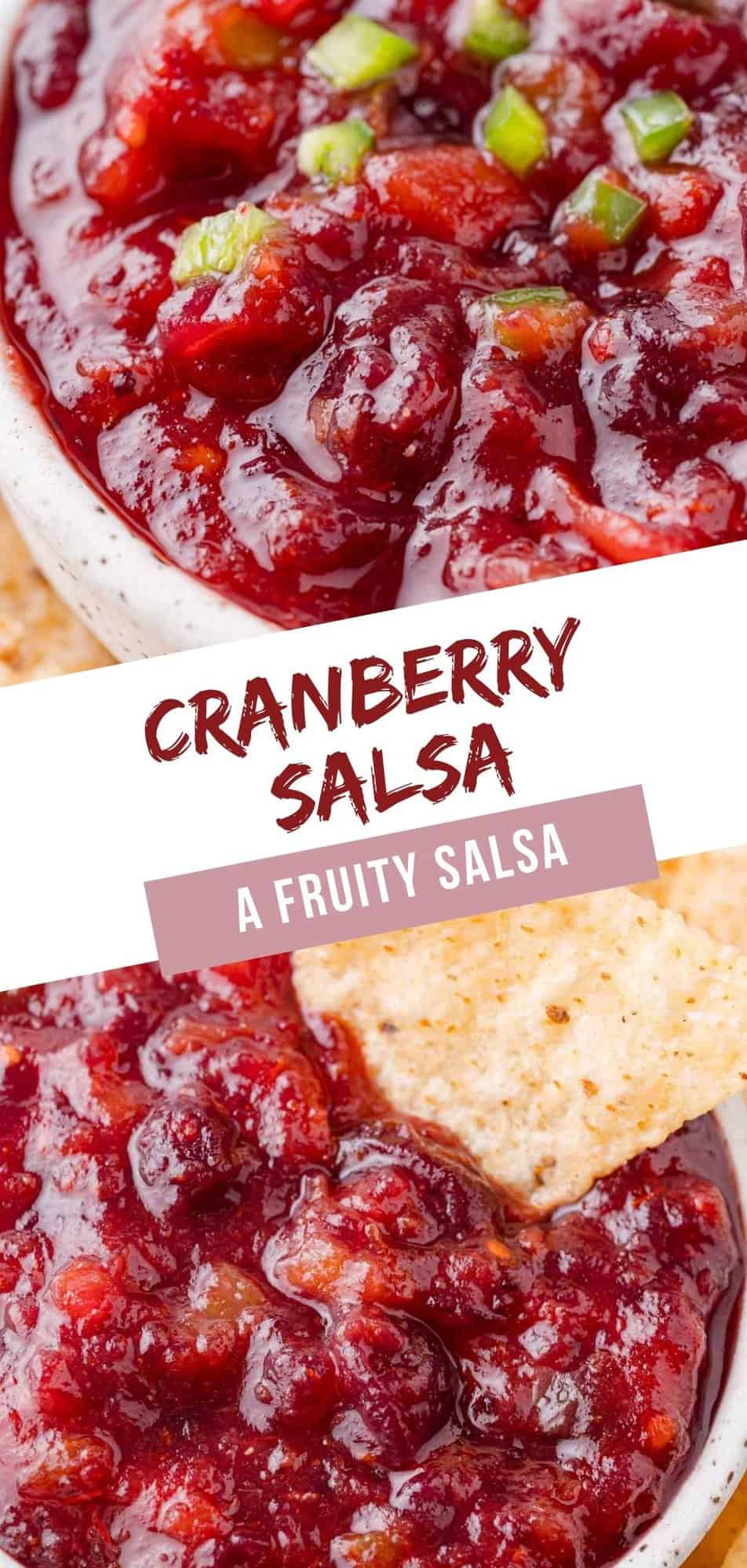 Cranberry Salsa Pinterest graphic with text and photos.