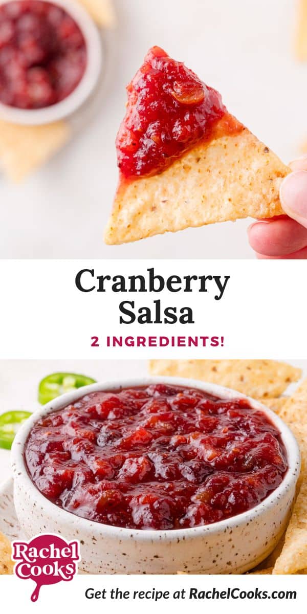 Cranberry Salsa Pinterest graphic with text and photos.