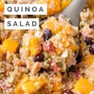 Fall Quinoa Salad Pinterest graphic with text and photos.