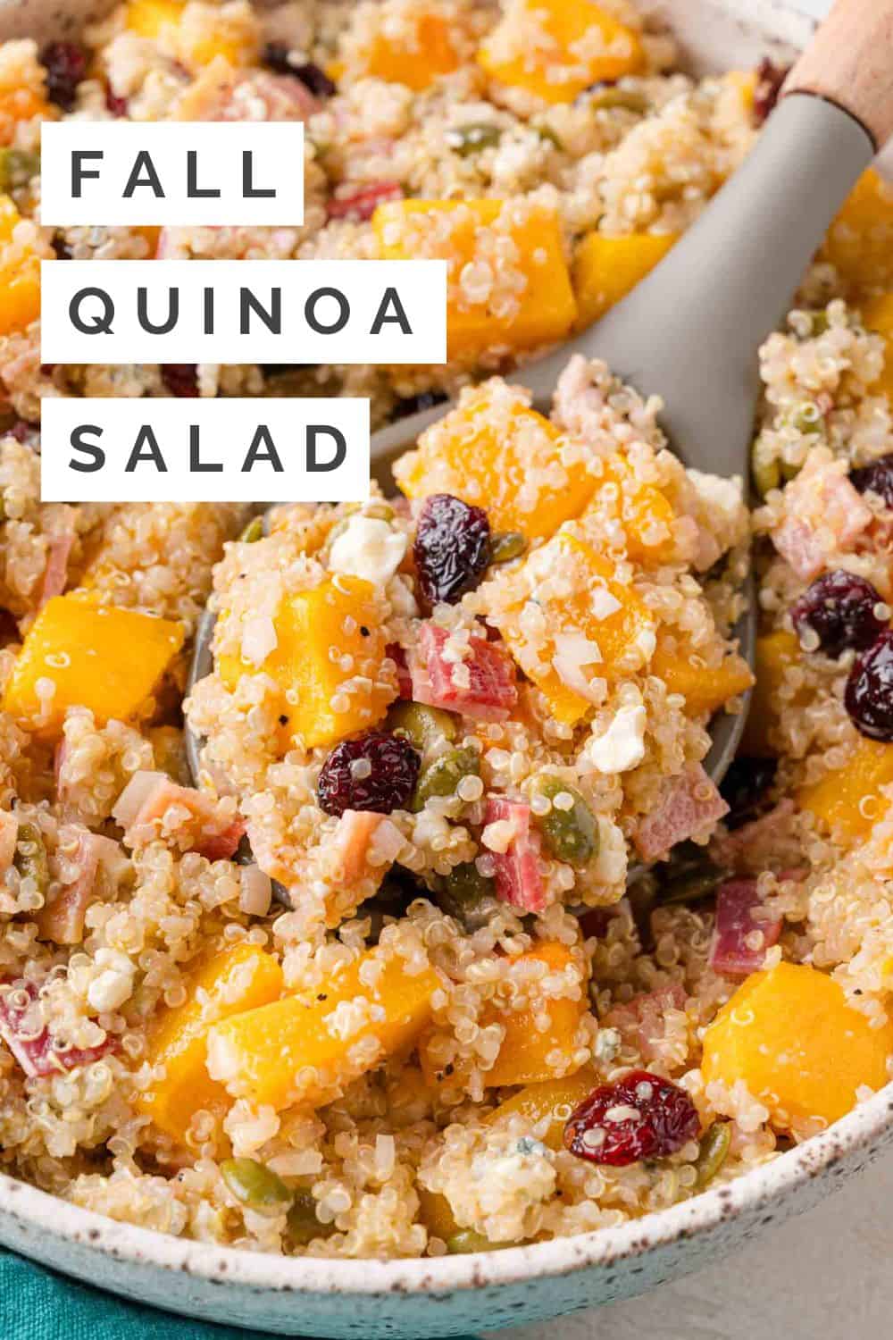 Fall Quinoa Salad Pinterest graphic with text and photos.