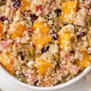 Fall Quinoa Salad Pinterest graphic with text and photos.