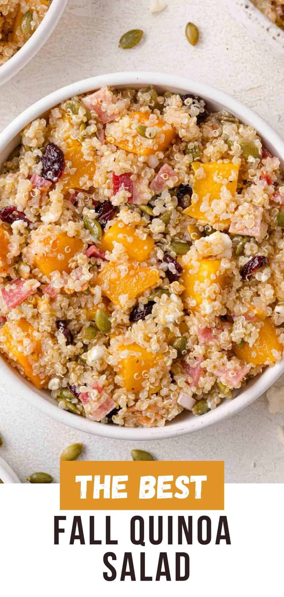 Fall Quinoa Salad Pinterest graphic with text and photos.