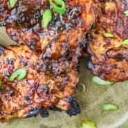 Ginger Chicken Thighs Pinterest graphic with text and photos.