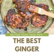 Ginger Chicken Thighs Pinterest graphic with text and photos.