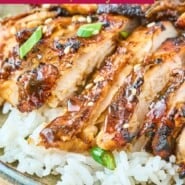 Ginger Chicken Thighs Pinterest graphic with text and photos.