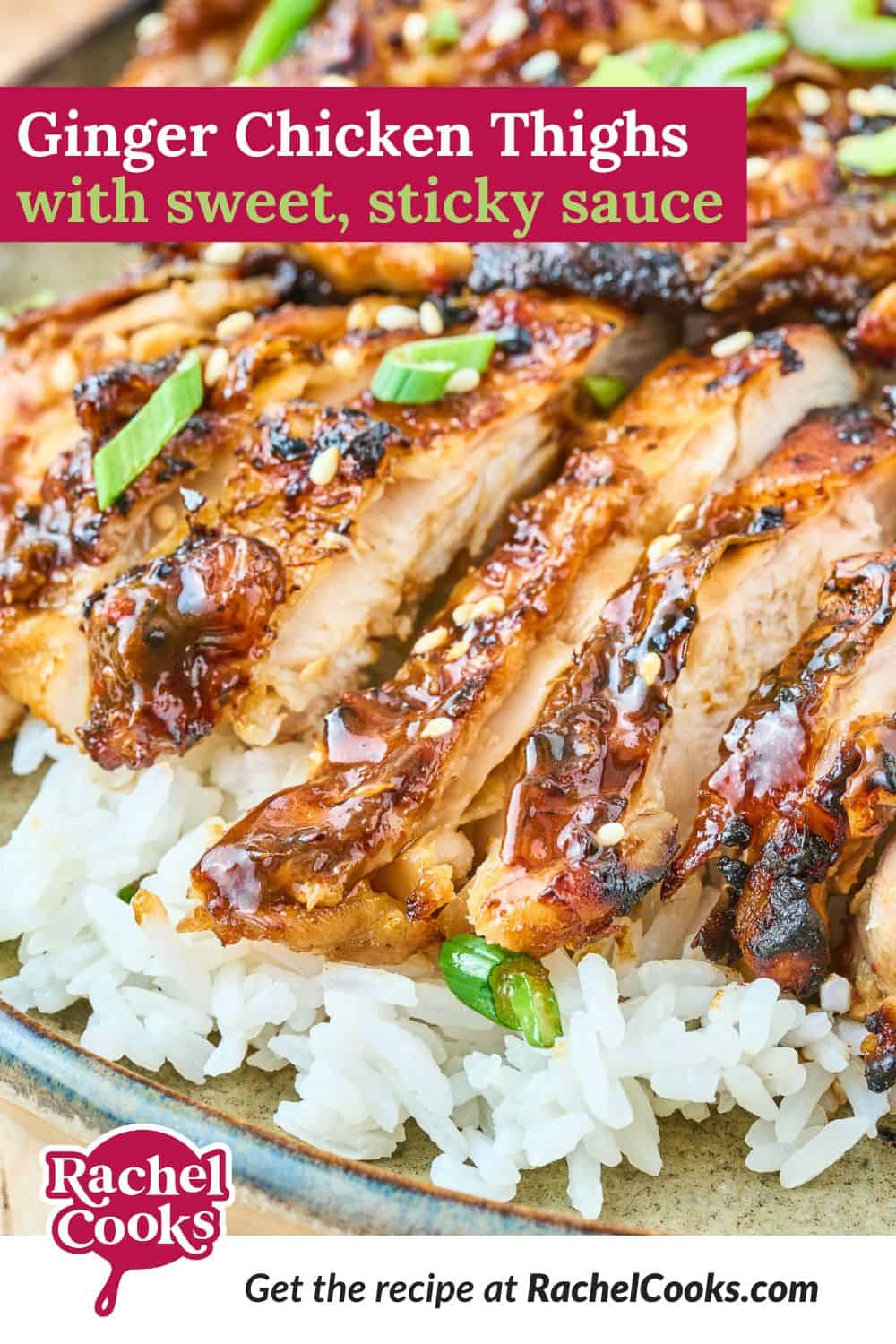 Ginger Chicken Thighs Pinterest graphic with text and photos.