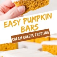 Pumpkin Bars Pinterest graphic with text and photos.