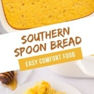 Spoon Bread Pinterest graphic with text and photos.