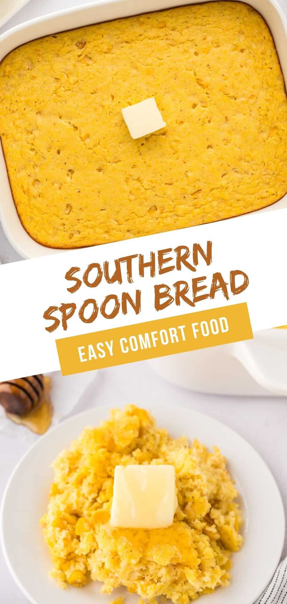 Spoon Bread Pinterest graphic with text and photos.