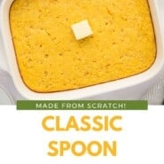 Spoon Bread Pinterest graphic with text and photos.