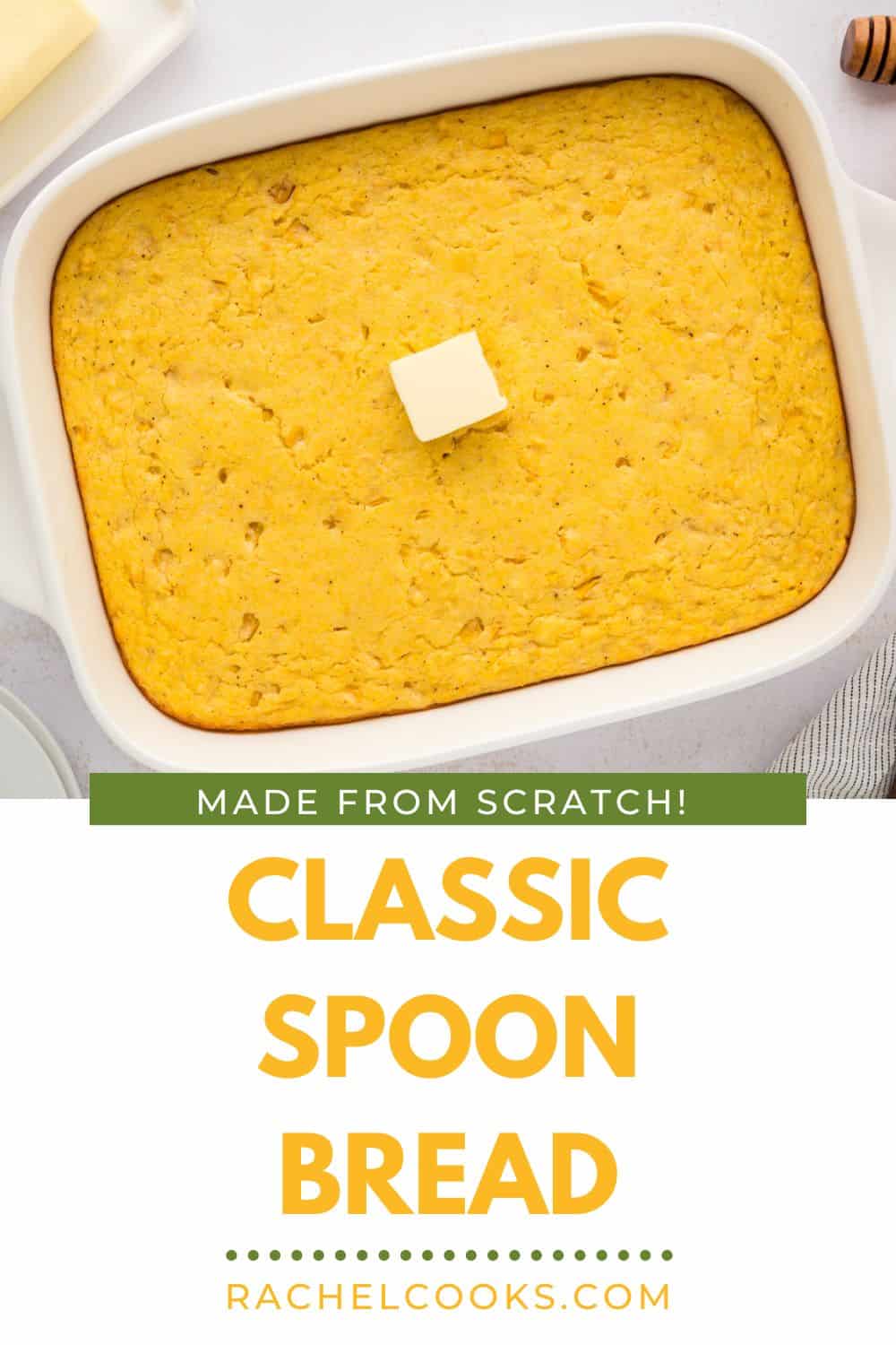 Spoon Bread Pinterest graphic with text and photos.