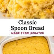 Spoon Bread Pinterest graphic with text and photos.