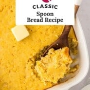 Spoon Bread Pinterest graphic with text and photos.