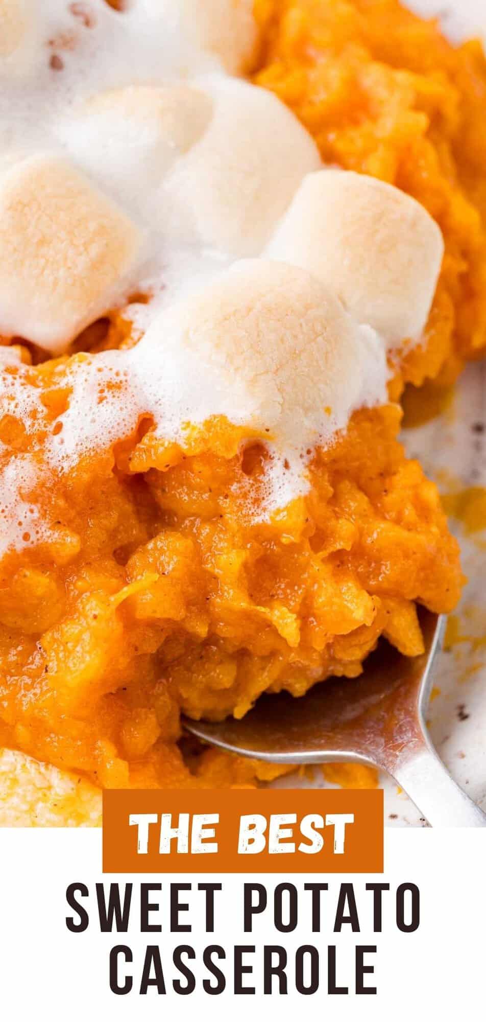 Sweet Potato Casserole Pinterest graphic with text and photos.