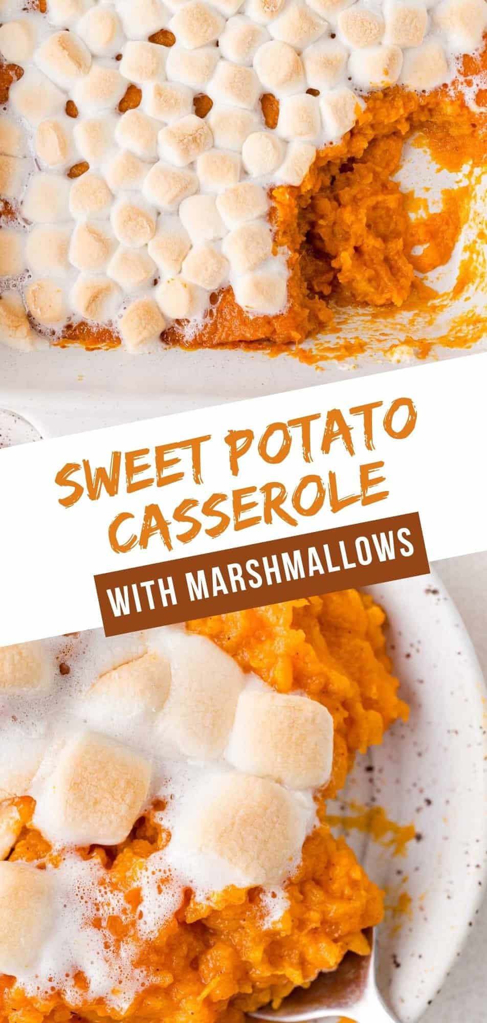Sweet Potato Casserole Pinterest graphic with text and photos.