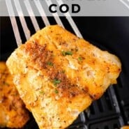 Air Fryer Cod Pinterest graphic with text and photos.