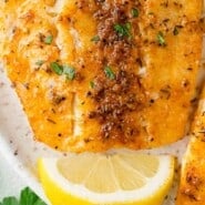 Air Fryer Cod Pinterest graphic with text and photos.