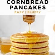 Cornbread Pancakes Pinterest graphic with text and photos.