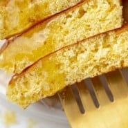 Cornbread Pancakes Pinterest graphic with text and photos.