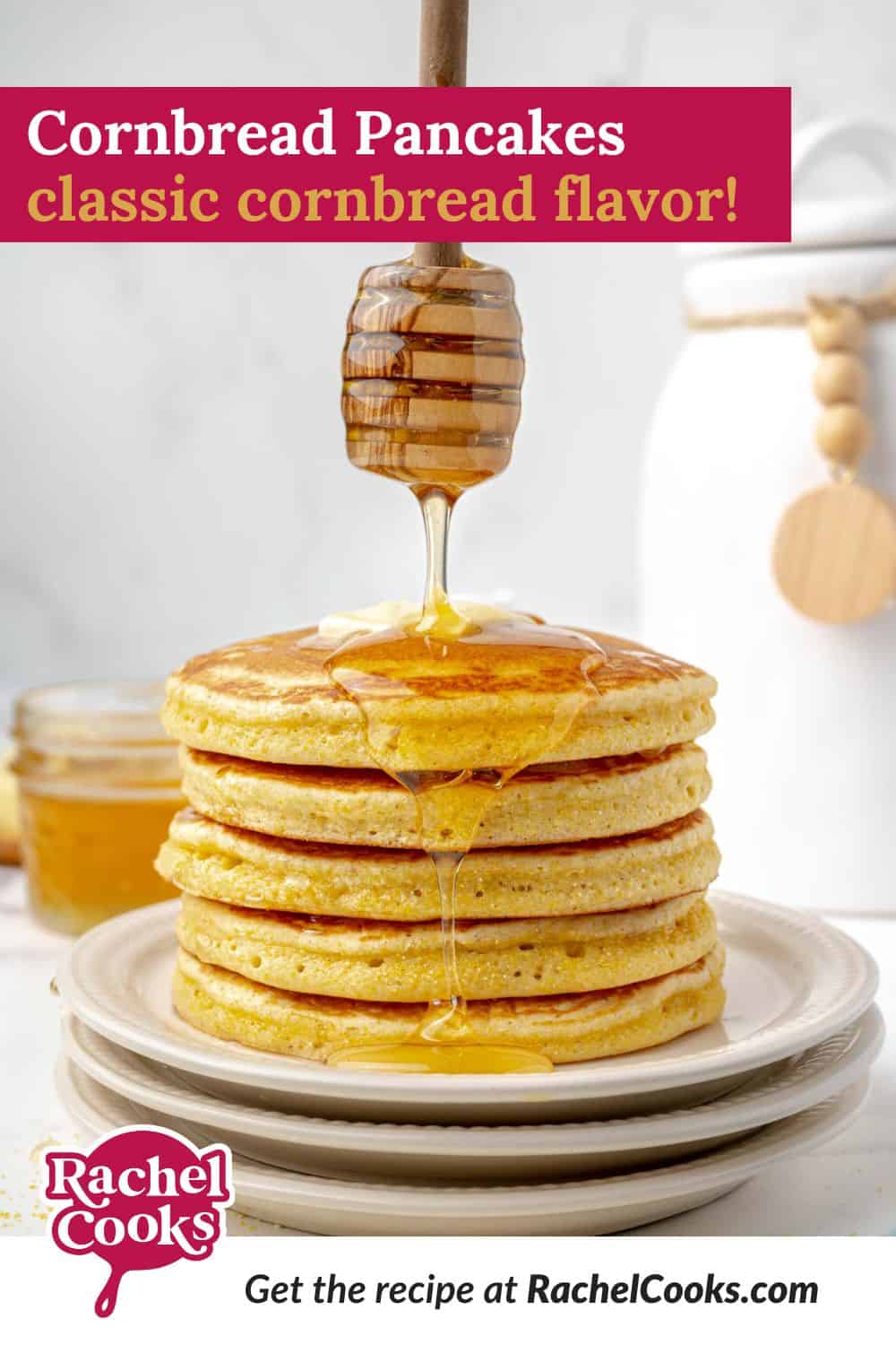 Cornbread Pancakes Pinterest graphic with text and photos.