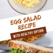 Egg Salad Pinterest graphic with text and photos.