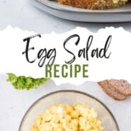 Egg Salad Pinterest graphic with text and photos.