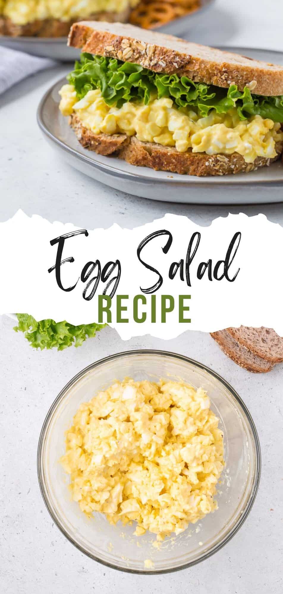 Egg Salad Pinterest graphic with text and photos.