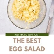 Egg Salad Pinterest graphic with text and photos.