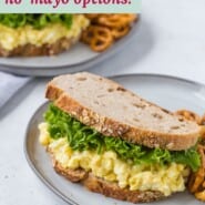 Egg Salad Pinterest graphic with text and photos.