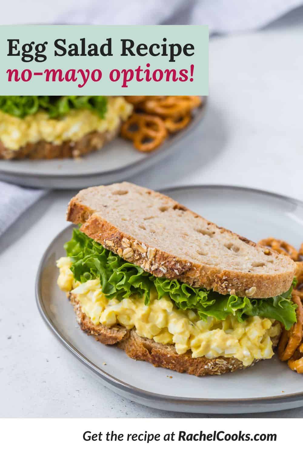 Egg Salad Pinterest graphic with text and photos.