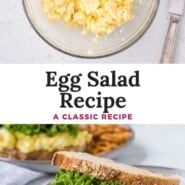 Egg Salad Pinterest graphic with text and photos.