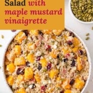 Fall Quinoa Salad Pinterest graphic with text and photos.