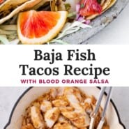 Fish Tacos Recipe Pinterest graphic with text and photos.
