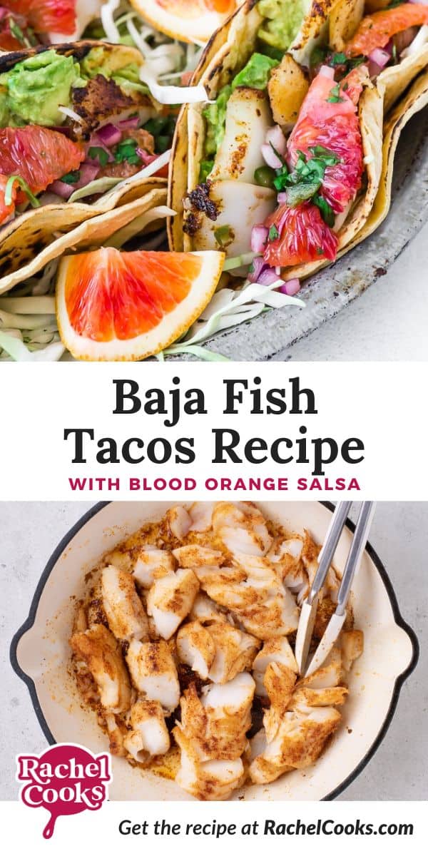 Fish Tacos Recipe Pinterest graphic with text and photos.