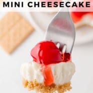 No-Bake Mini Cheesecakes Pinterest graphic with text and photos.