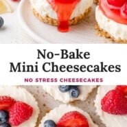 No-Bake Mini Cheesecakes Pinterest graphic with text and photos.