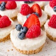 No-Bake Mini Cheesecakes Pinterest graphic with text and photos.