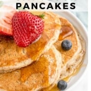 Oat Flour Pancakes Pinterest graphic with text and photos.