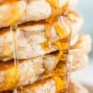 Oat Flour Pancakes Pinterest graphic with text and photos.