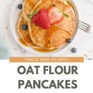 Oat Flour Pancakes Pinterest graphic with text and photos.