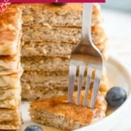 Oat Flour Pancakes Pinterest graphic with text and photos.