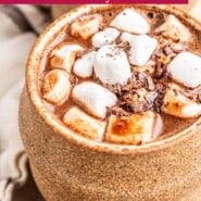 Oat Milk Hot Chocolate Pinterest graphic with text and photos.