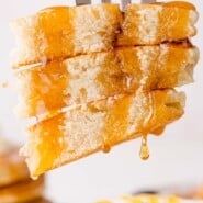 Sweet Cream Pancakes Pinterest graphic with text and photos.