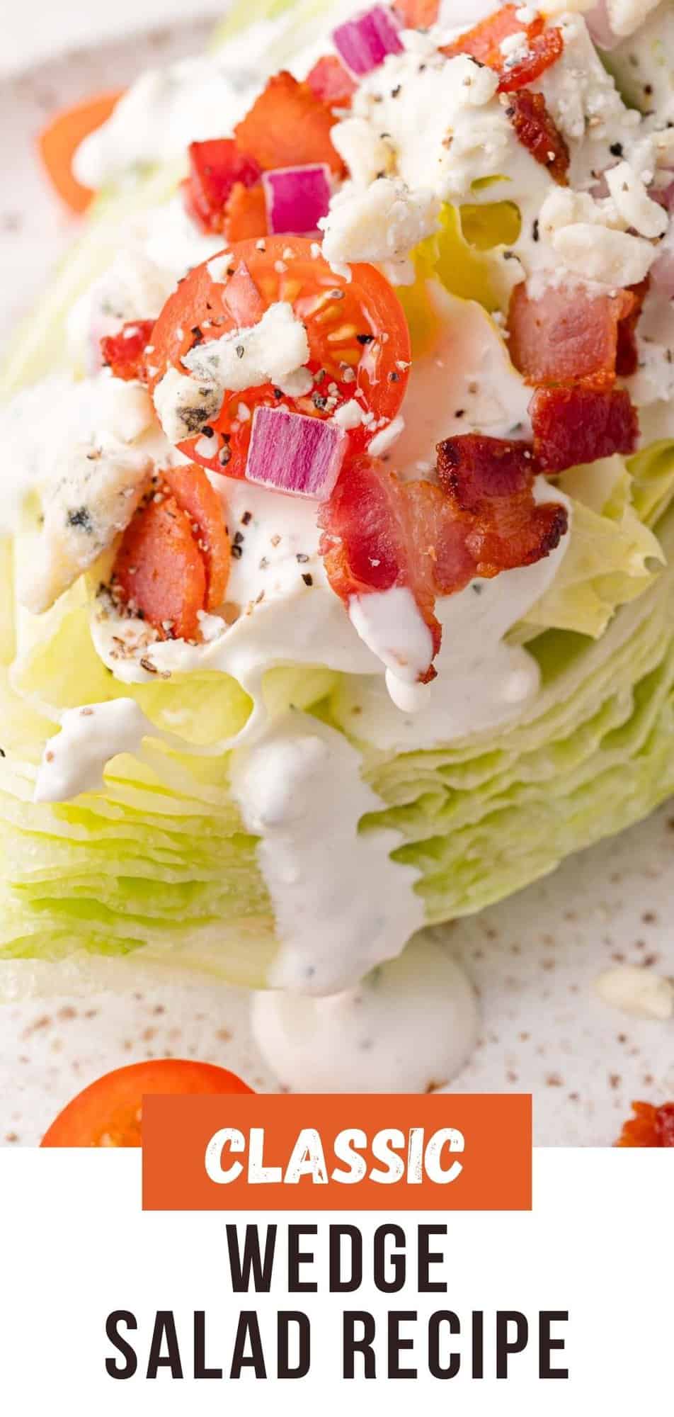 Wedge Salad Pinterest graphic with text and photos.