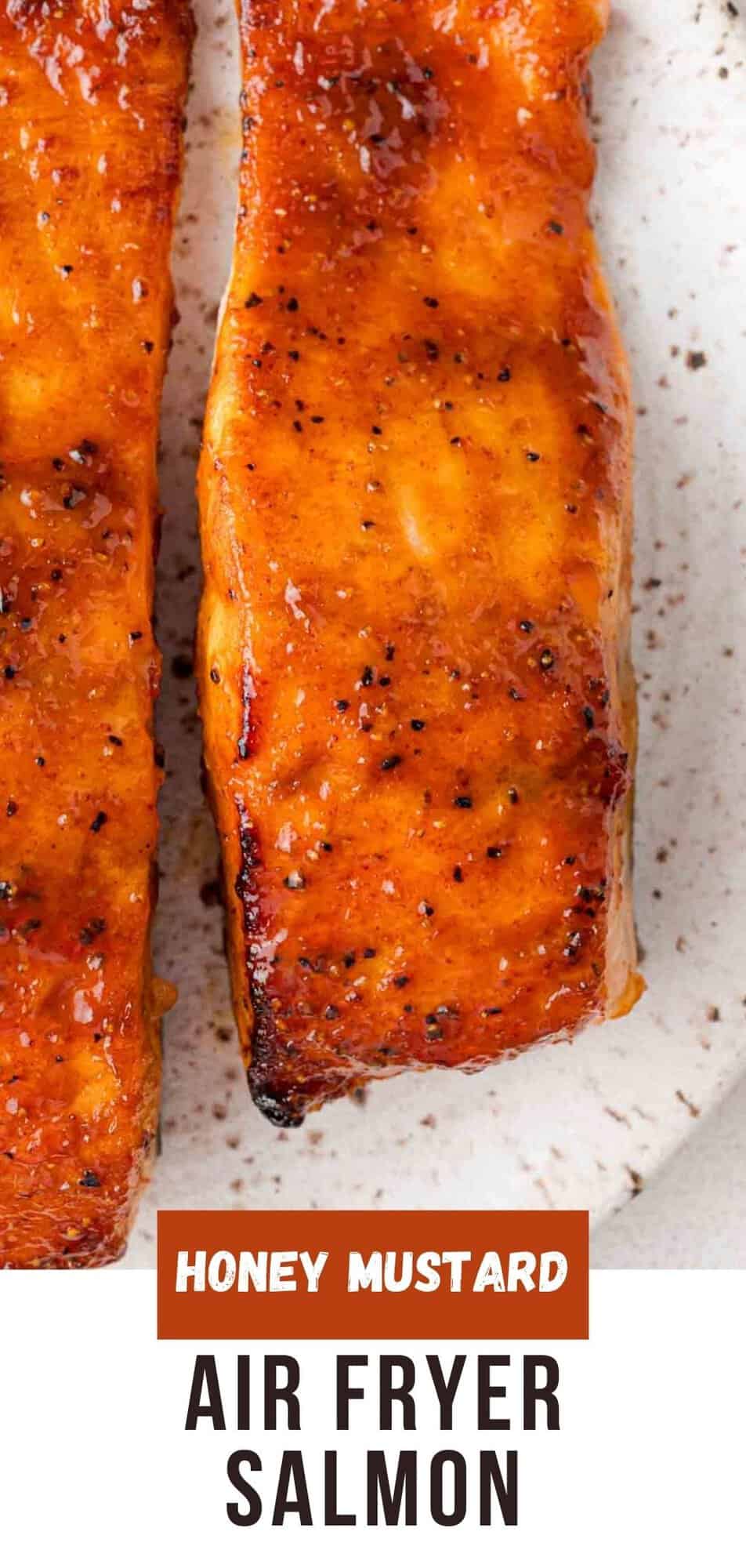 Air Fryer Salmon Pinterest graphic with text and photos.
