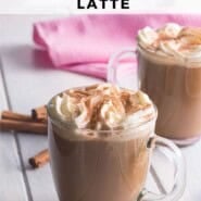 Cinnamon Dolce Latte Pinterest graphic with text and photos.