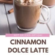 Cinnamon Dolce Latte Pinterest graphic with text and photos.