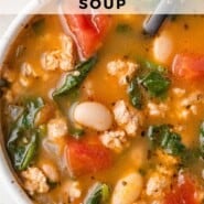 Ground turkey soup Pinterest graphic with text and photos.