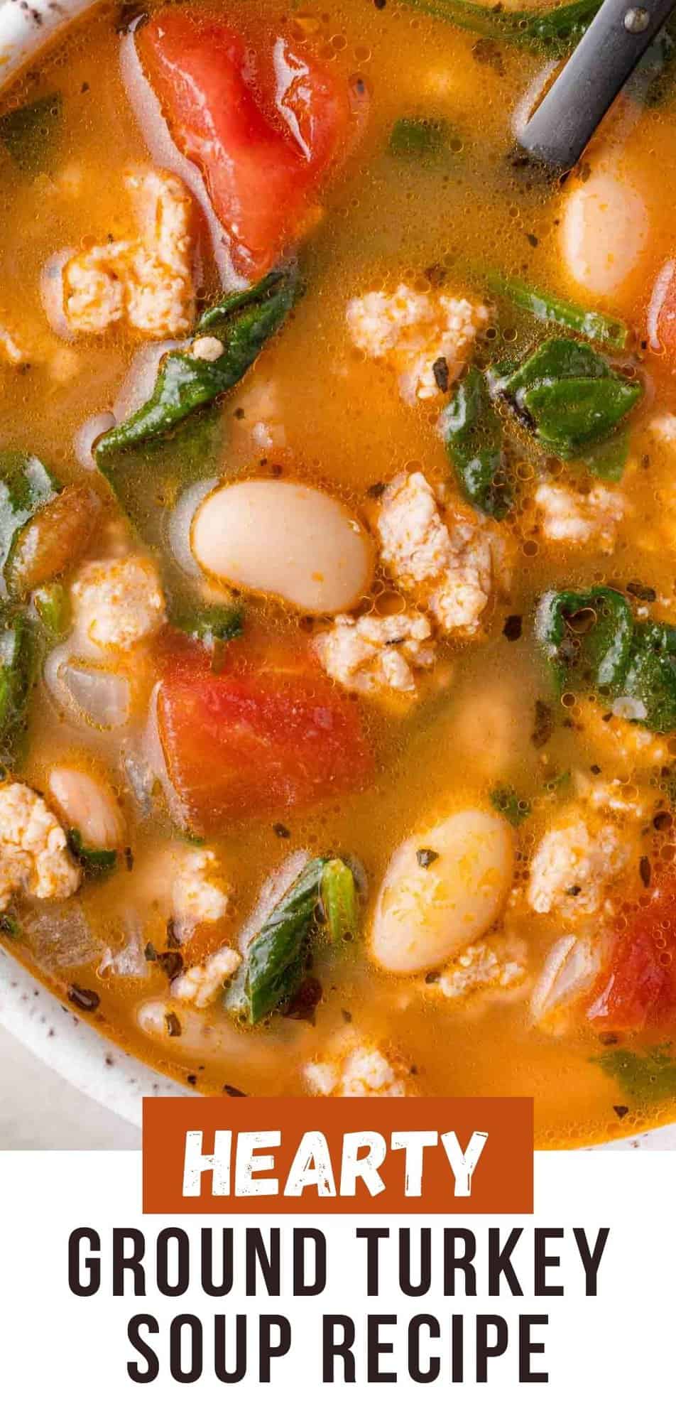 Ground turkey soup Pinterest graphic with text and photos.