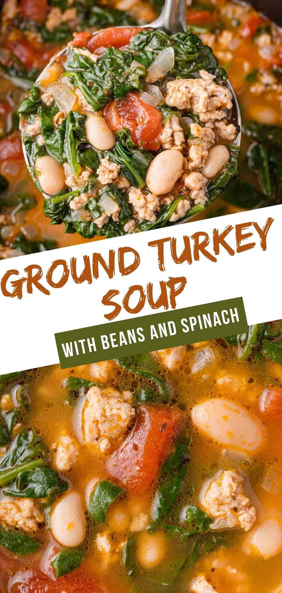 Ground turkey soup Pinterest graphic with text and photos.